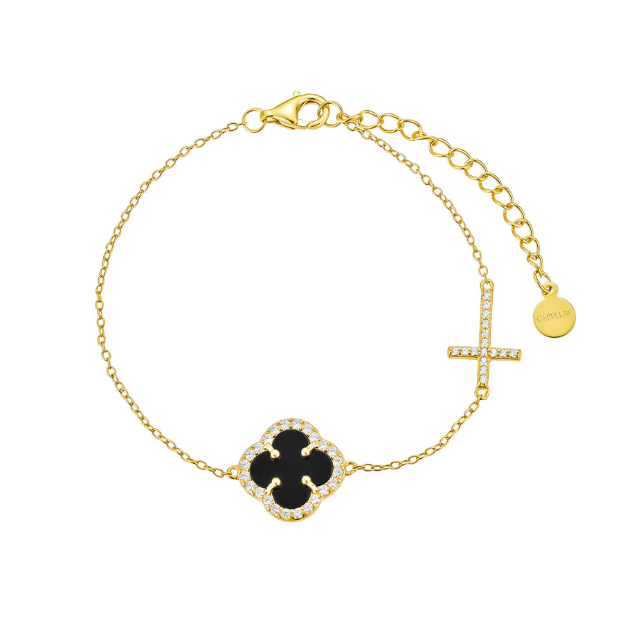 Black Clover with Cross Gold Bracelet