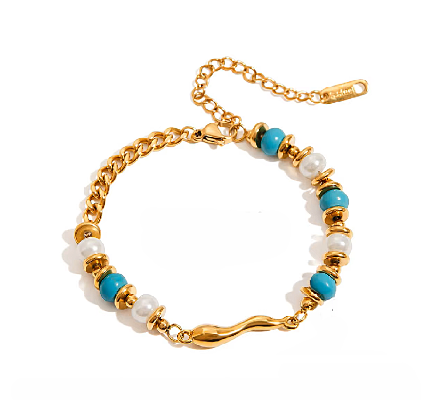 Chilli Gold Bracelet with Pearls & Turquoise Beads