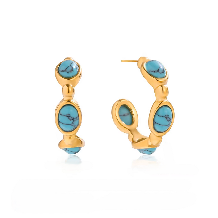 Turquoise Stone Hoop Earrings