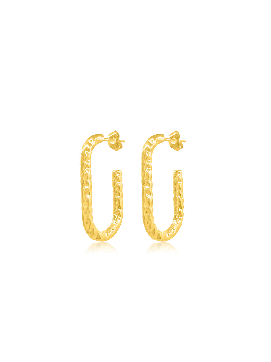 Hammered Rectangle Gold Earrings