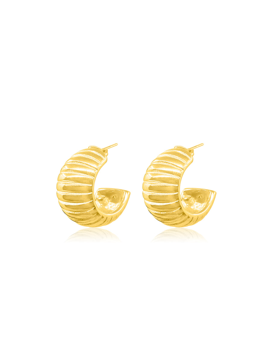 Ribbed Hoop Gold Earrings