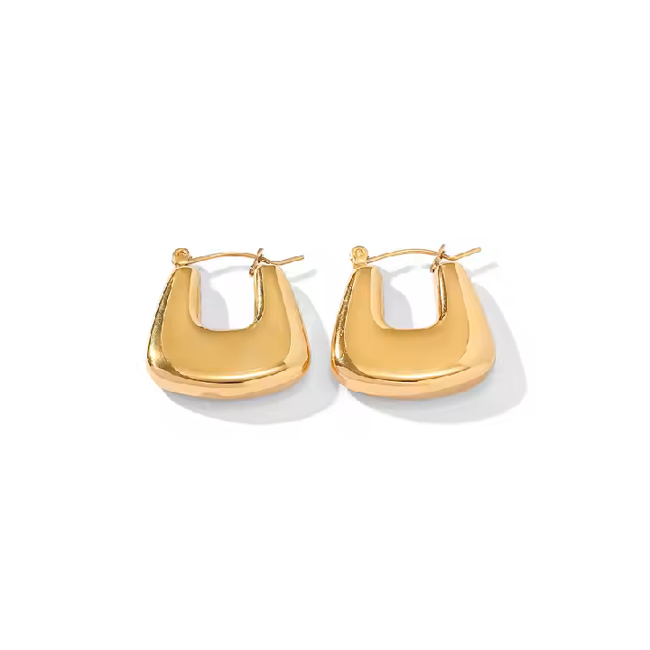 Fortune Square Hoop Gold Earrings