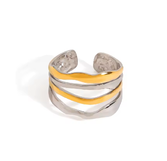 DuoTone Waves & Ripples Gold Ring