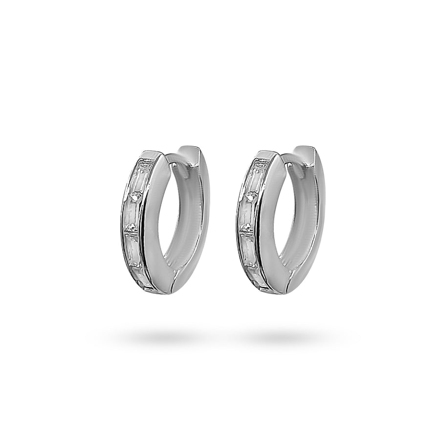 Baguette Huggie Sterling Silver Earrings