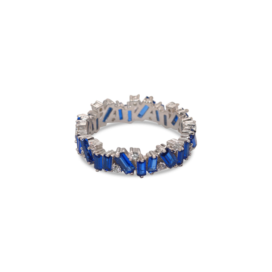 Sterling Silver ring with blue baguette stones and cubic zirconia