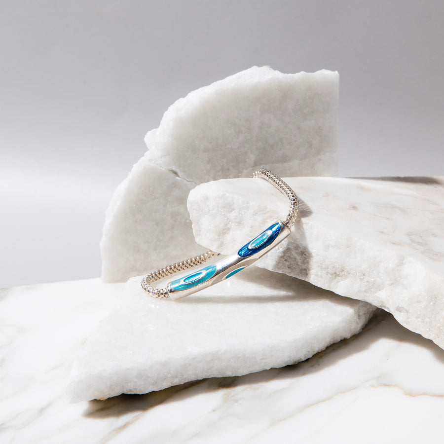 Sterling silver handcrafted bracelet with evil eye image